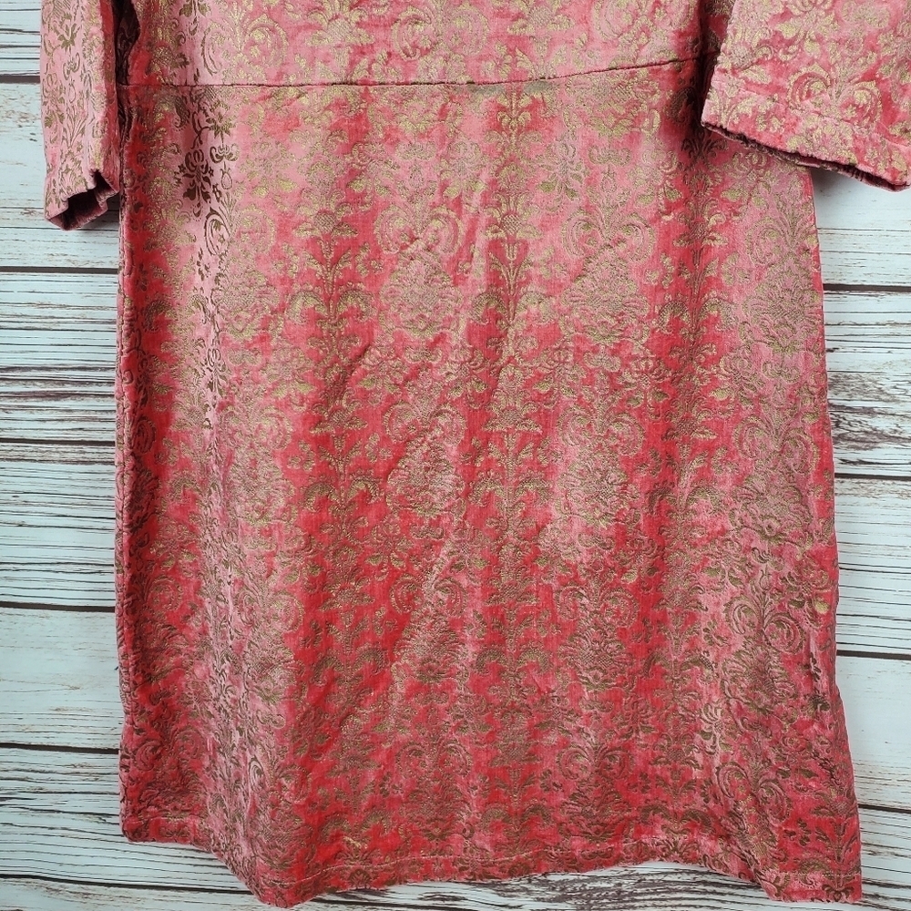 NWT April Cornell Womens XS Salmon/Gold Velvet Damask Embossed 3/4 Sleeve Dress - Picture 3 of 11